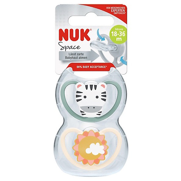 Imagen de Nuk chupete Space cebra silicona 18-36 meses 2u