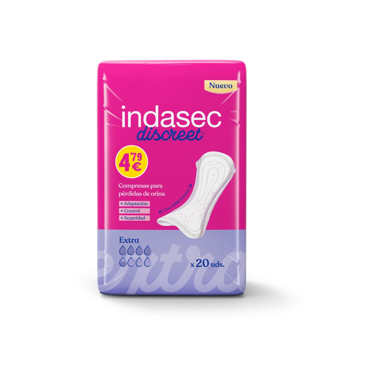 Imagen de Indasec Discreet Extra compresas para pérdidas de orina 20u